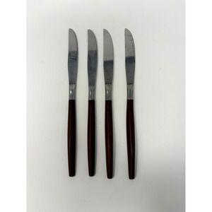 Ekco Eterna Knives Set of 4 Forged Stainless Wood Handle Japan Vintage MCM